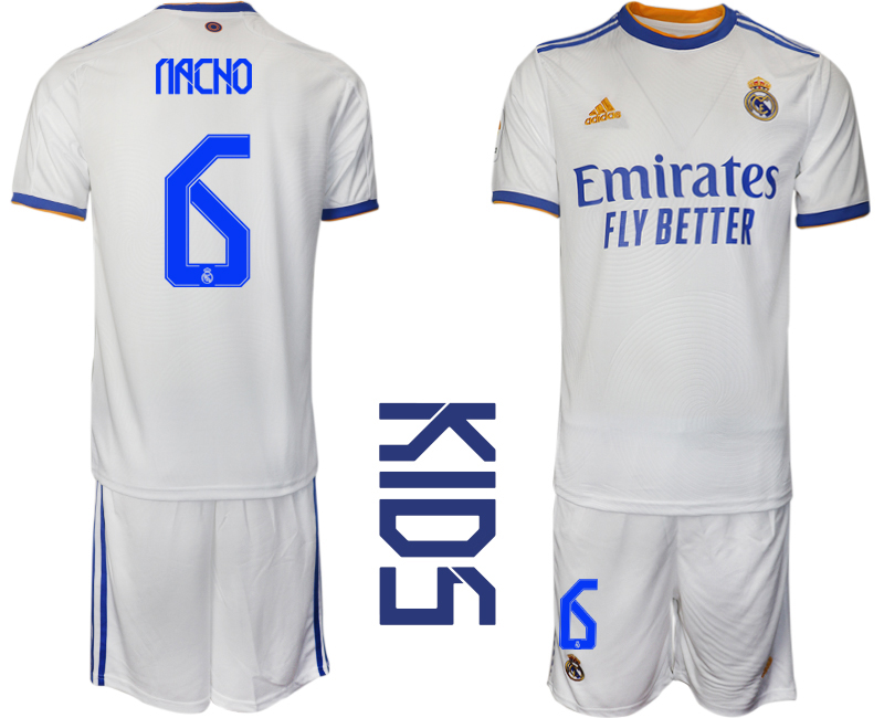 Youth 2021-2022 Club Real Madrid home white #6 Soccer Jerseys